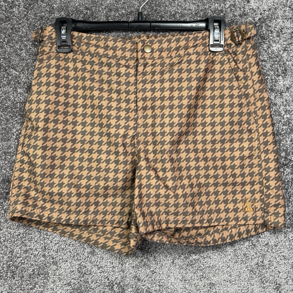 Dandy Del Mar Swim Shorts Trunks Size 29 Brown Houndstooth Outdoor 5" Inseam